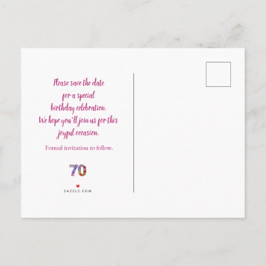 フローラ70th誕生日ガーデンカラフルデザイン 案内ポストカード (裏面)