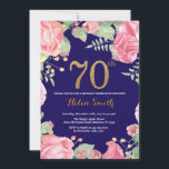 フローラ70th誕生日金ゴールドグリッターネイビーブルー 招待状<br><div class="desc">フローラ70th誕生日招待状for Women.水彩植物性フローラ花。金ゴールドグリッター。ネイビーブルー背景。ピンクの牡丹フローラ花。大人誕生日。さらにカスタマイクリックズを行う場合はカスタマイズ、「IT」ボタンをクリックし、このテンプレートを変更するために当社のデザインツールを使用する。</div>