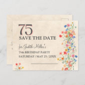 フローラ75誕生日-エレガント日付の保存 案内ポストカード (正面/裏面)
