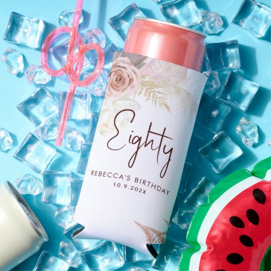 フローラ80歳の誕生会パーソナライズされた スリム缶クーラー (インサイチュ 夏)