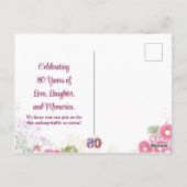 フローラ80歳の誕生日の招待80年エレガント ポストカード (裏面)