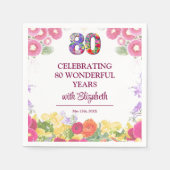 フローラ80歳の誕生日パーティー80年の花柄 スタンダードカクテルナプキン (正面)
