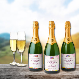 フローラ80歳の誕生日ボトル80年パーティー スパークリングワインラベル