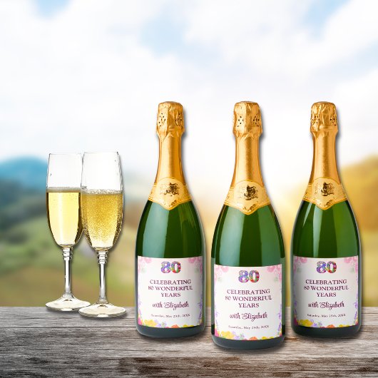 フローラ80歳の誕生日ボトル80年パーティー スパークリングワインラベル