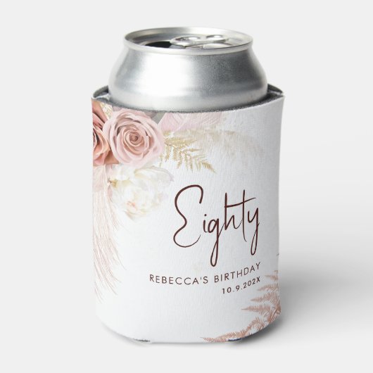 フローラ80誕生日パンパスグラスパーソナライズされた 缶クーラー (缶正面)