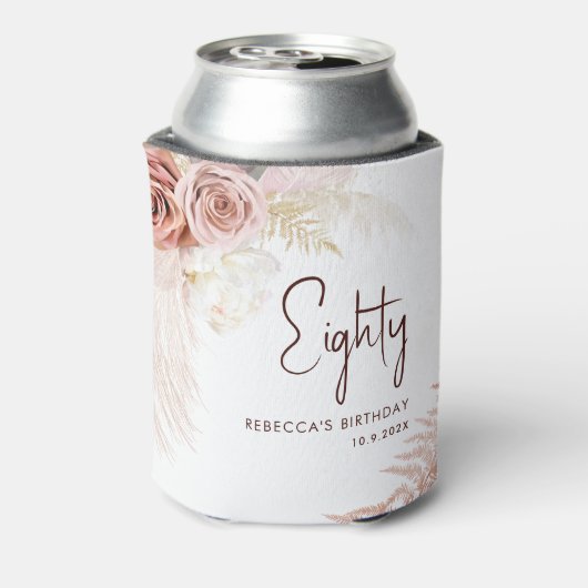 フローラ80誕生日パンパスグラスパーソナライズされた 缶クーラー (缶裏面)