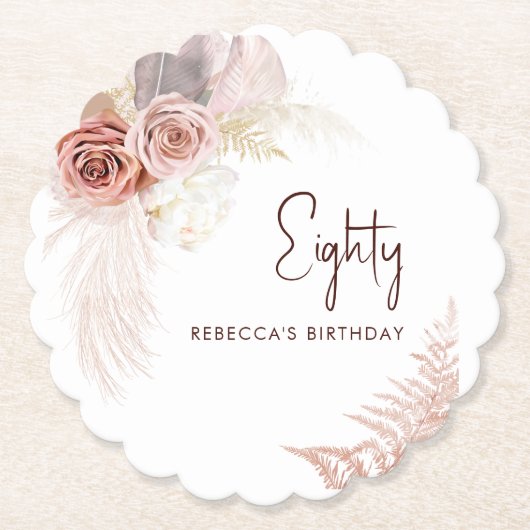 フローラ80誕生日パンパスグラスパーティー ペーパーコースター (正面)