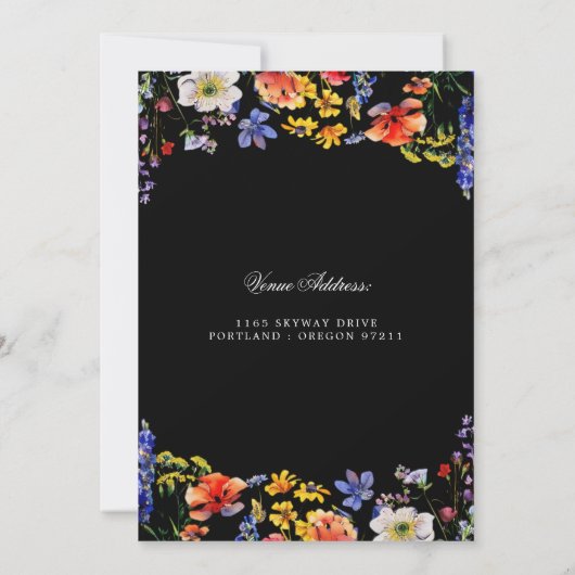 フローラ80誕生日日付を保存する黒 招待状 (裏面)