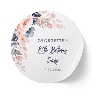 フローラ80thピンクの花の誕生日パーティースクリプト ラウンドシール