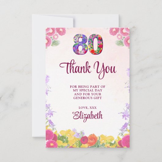 フローラ80th誕生日サンキューカード80フラワーシック サンキューカード (正面)