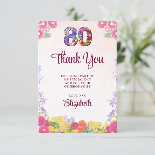 フローラ80th誕生日サンキューカード80フラワーシック サンキューカード (スタンド正面)