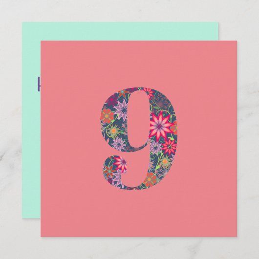 フローラ9番目の誕生日カスタム文字ピンク シーズンカード (正面/裏面)