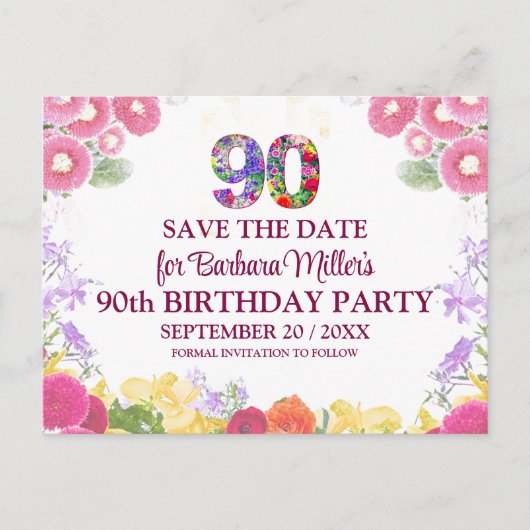 フローラ90歳の誕生日を除いて90エレガント歳 案内ポストカード (正面)