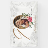 フローラ90誕生日エレガントホワイト金ゴールドカスタム 横断幕 (縦)