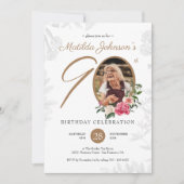 フローラ90誕生日ホワイト金ゴールド植物学カスタム校 招待状 (正面)