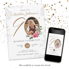 フローラ90誕生日ホワイト金ゴールド植物学カスタム校 招待状