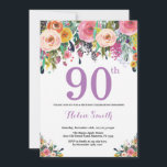 フローラ90誕生日招待状紫 招待状<br><div class="desc">フローラ90th誕生日招待状for Women.水彩フローラ花。ピンク、黄、オレンジ、紫の花。大人誕生日。第30回50回60回70回80回90回100回13回16回18回21作目の年齢。さらにカスタマイクリックズを行う場合はカスタマイズ、「IT」ボタンをクリックし、このテンプレートを変更するために当社のデザインツールを使用する。</div>