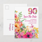 フローラ90誕生日日付の保存、エレガント招待状 案内ポストカード (正面/裏面)