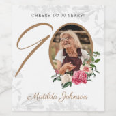 フローラ90誕生日白金ゴールドカスタム写真 ワインラベル (シングルラベル)