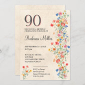 フローラ90誕生日 – ワイルドフラワー90年パーティー 招待状 (正面/裏面)