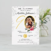 フローラ90thサプライズ誕生日シック植物写真 箔招待状 (立ち正面)