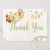 フローラ – ひまわり花とデイジーサンキューカード 招待状 (正面/裏面)