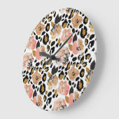 フローラ、アニマルプリント、シームレスなパターン。 ラージ壁時計 (傾斜)
