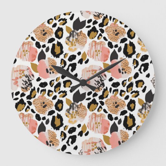 フローラ、アニマルプリント、シームレスなパターン。 ラージ壁時計 (正面)