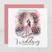 フローラ・アーチの下のロマン結婚クなカップル サンキューカード (正面/裏面)