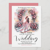 フローラ・アーチの下のロマン結婚クなカップル 招待状 (正面/裏面)