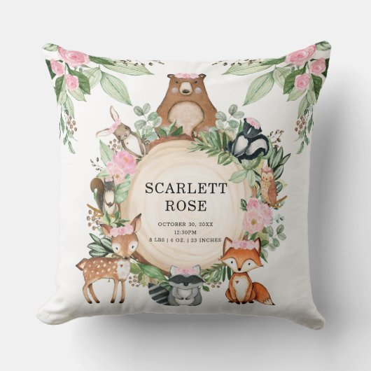 フローラ·ウッドラかわいらしンド·アニマルズ·ガール·子供部屋·デコール クッション (正面)