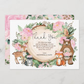 フローラ·ウッドラかわいらしンド·ガール·ベビー·シャワーありがとう サンキューカード (正面/裏面)