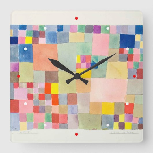 フローラ・オン・サンド(Paul Klee) スクエア壁時計 (正面)