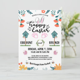 フローラ&カラフルバードハウスイースターエッグ狩りパーティー 招待状