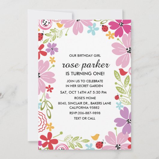 フローラ·ガーデン·バースデー·パーティーの招待 招待状 (正面)