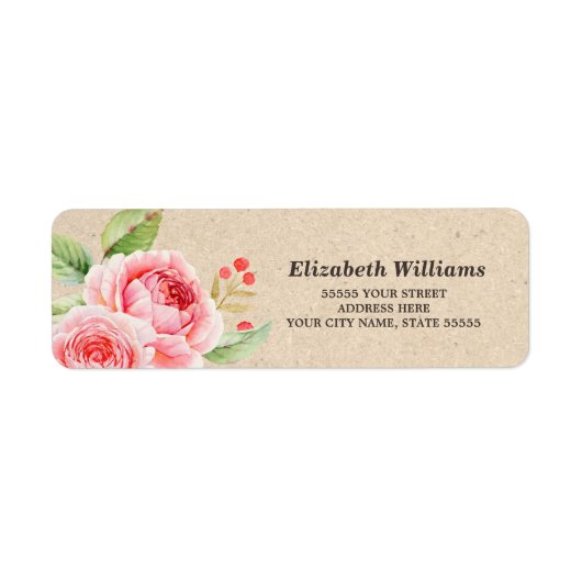 フローラ |クラフト紙結婚の差出人住所ラベル ラベル (正面)