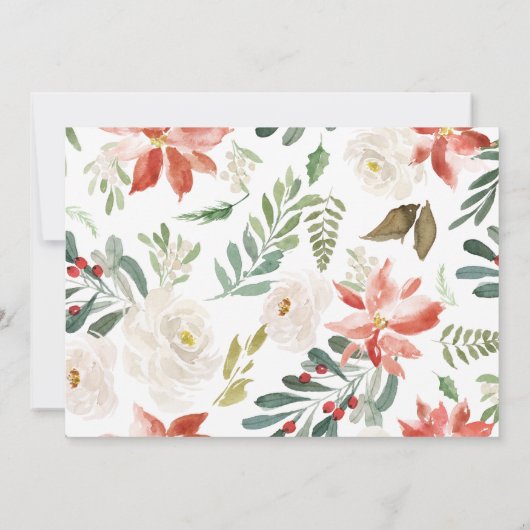 フローラ·クリス赤と白マス·ファースト·誕生日 招待状 (裏面)