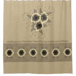 フローラ（クリームとベージュ） シャワーカーテン