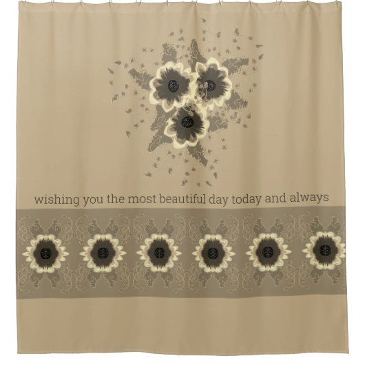 フローラ（クリームとベージュ） シャワーカーテン (正面)