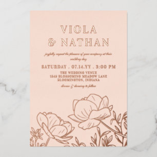 フローラ・グリーナリー・ライン・アート赤面&バラ・結婚金ゴールドズ 箔招待状