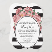 フローラ&ストライプブライダルまたはベビーシャワー招待状 招待状 (正面/裏面)