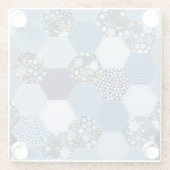 フローラ、デニムパッチワーク:青パターン。 ガラスコースター (裏面)