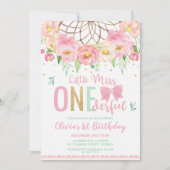 フローラ·ドリーム·キャッチ恋しく思ャーが1歳の誕生日 招待状 (正面)
