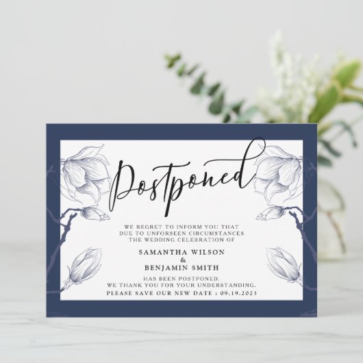 フローラ·ネーエレガントビー·アンド·ホワイトの延期結婚 招待状 (スタンド正面)