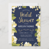 フローラ·ネービモダンー/金ゴールドブライダルシャワー 招待状 (正面)