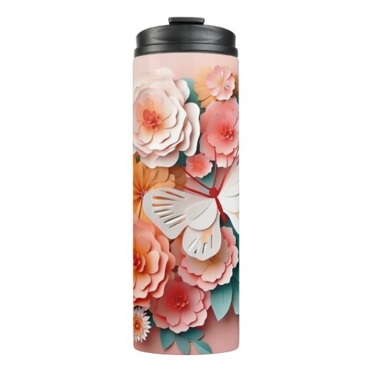 フローラ&バタフライ – LTピンク – スリムサーマルタンブラー タンブラー (正面)