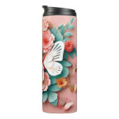 フローラ&バタフライ – LTピンク – スリムサーマルタンブラー タンブラー (回転右)