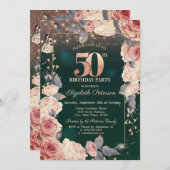 フローラ,バター,ライト50thグリーン誕生日パーティー 招待状 (正面/裏面)