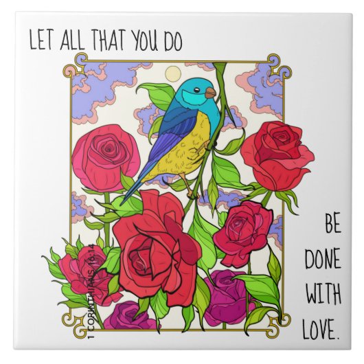 フローラ(バラ), w verse from 1コリント16:14 タイル (正面)