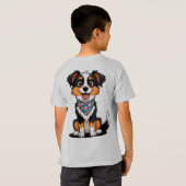 フローラ・バンダナで愛らしい漫画の子犬 Tシャツ (裏面フル)